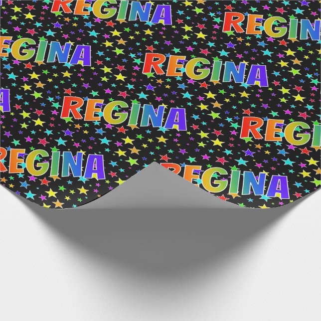 Rainbow First Name "REGINA" + Stars Wrapping Paper (Corner)