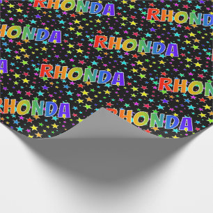 Rainbow First Name "RHONDA" + Stars Wrapping Paper