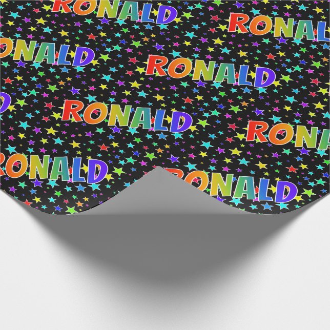 Rainbow First Name "RONALD" + Stars Wrapping Paper (Corner)