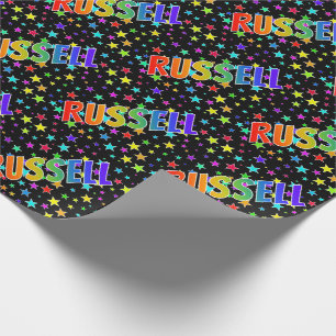 Rainbow First Name "RUSSELL" + Stars Wrapping Paper