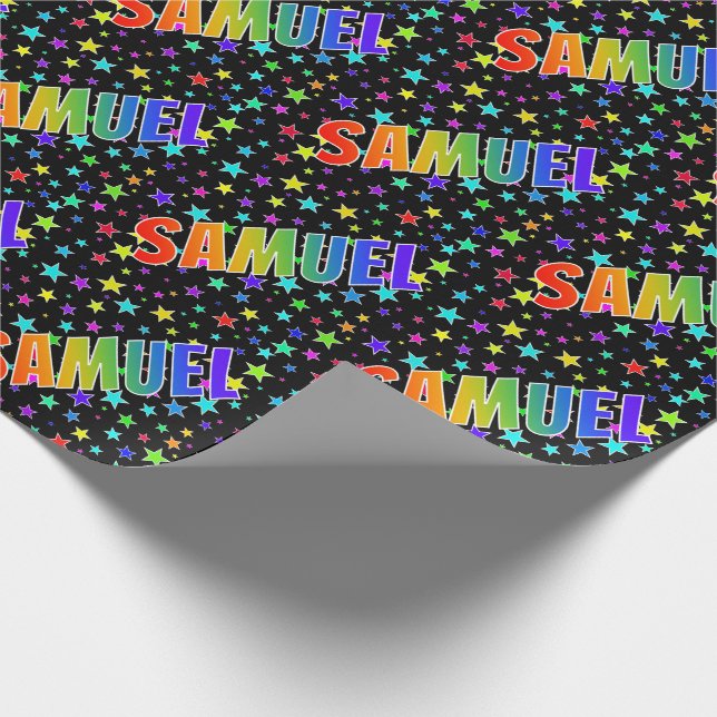 Rainbow First Name "SAMUEL" + Stars Wrapping Paper (Corner)
