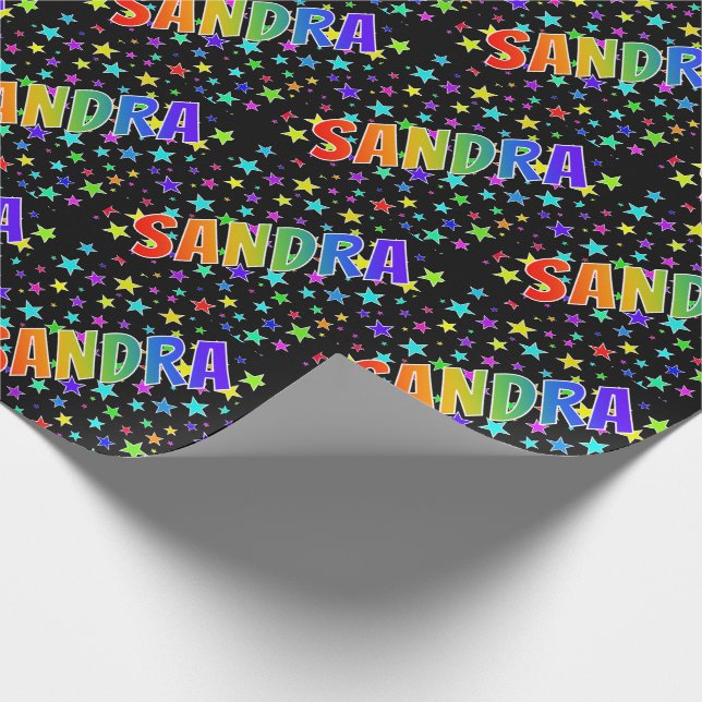 Rainbow First Name "SANDRA" + Stars Wrapping Paper (Corner)