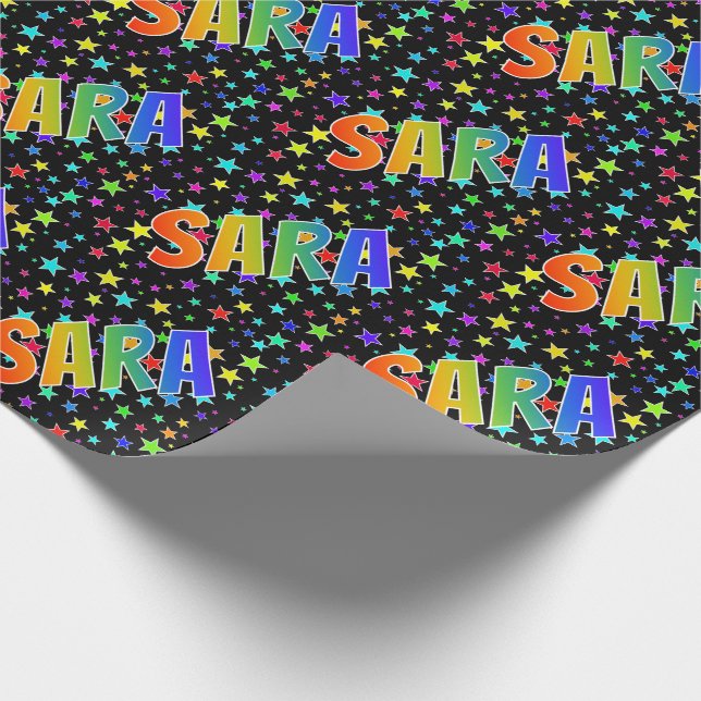 Rainbow First Name "SARA" + Stars Wrapping Paper (Corner)