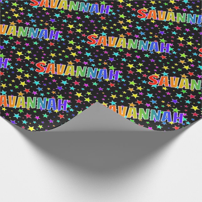 Rainbow First Name "SAVANNAH" + Stars Wrapping Paper (Corner)
