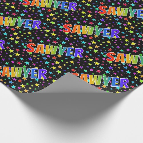 Rainbow First Name SAWYER  Stars Wrapping Paper