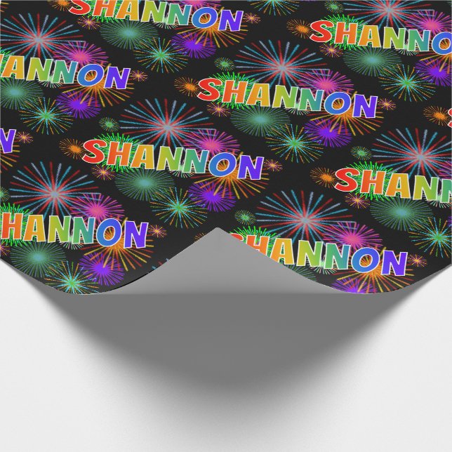 Rainbow First Name "SHANNON" + Fireworks Wrapping Paper (Corner)