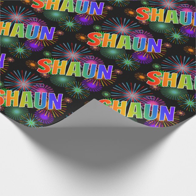 Rainbow First Name "SHAUN" + Fireworks Wrapping Paper (Corner)