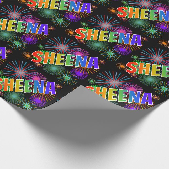 Rainbow First Name "SHEENA" + Fireworks Wrapping Paper (Corner)