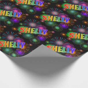 Rainbow First Name "SHELLY" + Fireworks Wrapping Paper