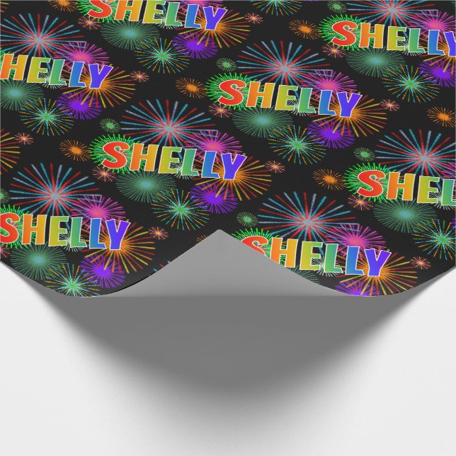 Rainbow First Name "SHELLY" + Fireworks Wrapping Paper (Corner)