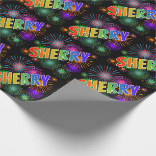 Rainbow First Name "SHERRY" + Fireworks Wrapping Paper
