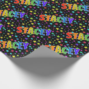 Rainbow First Name "STACEY" + Stars Wrapping Paper