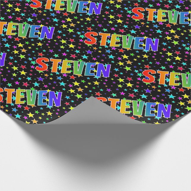 Rainbow First Name "STEVEN" + Stars Wrapping Paper (Corner)