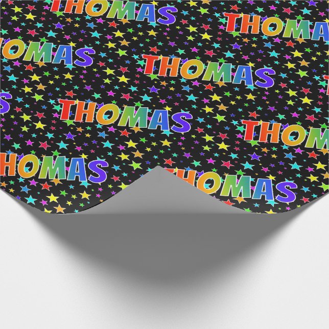 Rainbow First Name "THOMAS" + Stars Wrapping Paper (Corner)