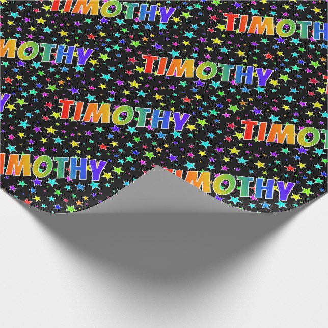 Rainbow First Name "TIMOTHY" + Stars Wrapping Paper (Corner)
