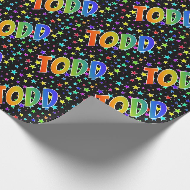Rainbow First Name "TODD" + Stars Wrapping Paper (Corner)