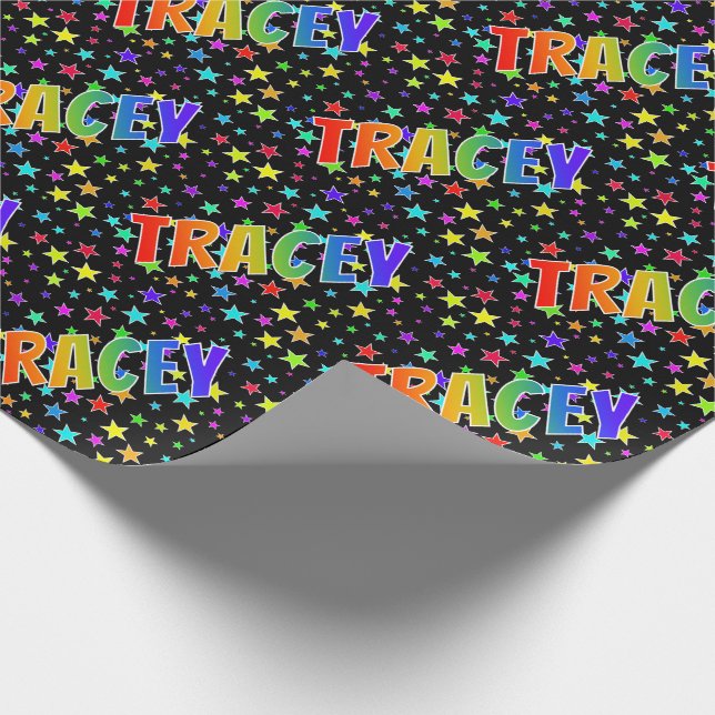 Rainbow First Name "TRACEY" + Stars Wrapping Paper (Corner)