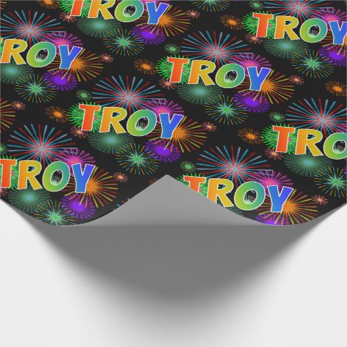 Rainbow First Name TROY  Fireworks Wrapping Paper