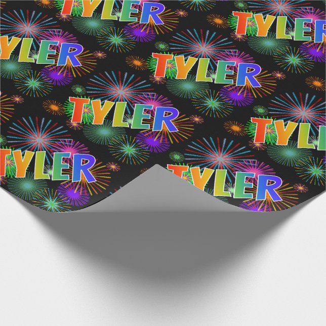 Rainbow First Name "TYLER" + Fireworks Wrapping Paper (Corner)