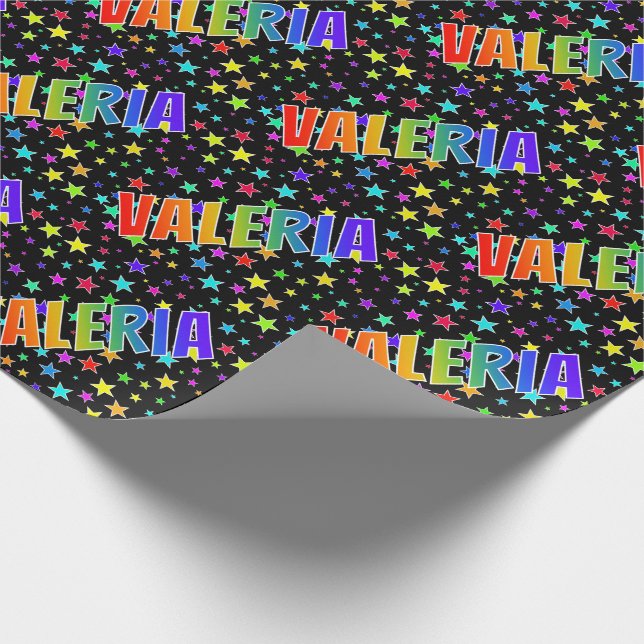 Rainbow First Name "VALERIA" + Stars Wrapping Paper (Corner)