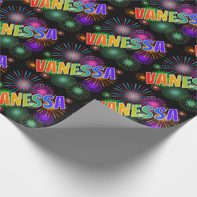 Rainbow First Name "VANESSA" + Fireworks Wrapping Paper (Corner)