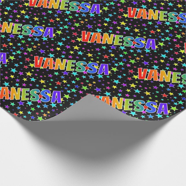 Rainbow First Name "VANESSA" + Stars Wrapping Paper (Corner)