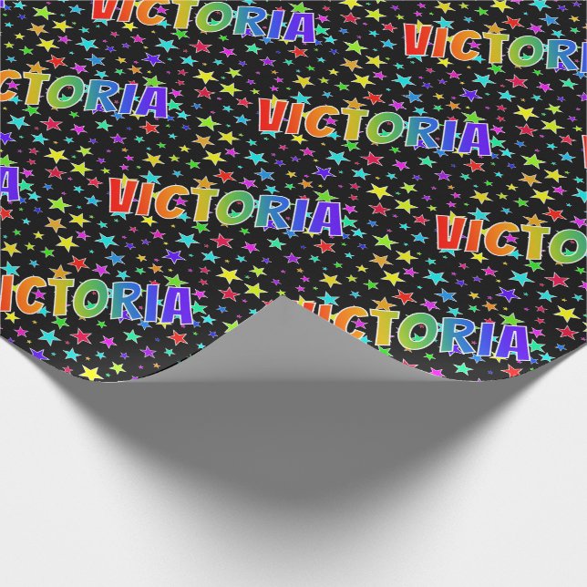 Rainbow First Name "VICTORIA" + Stars Wrapping Paper (Corner)