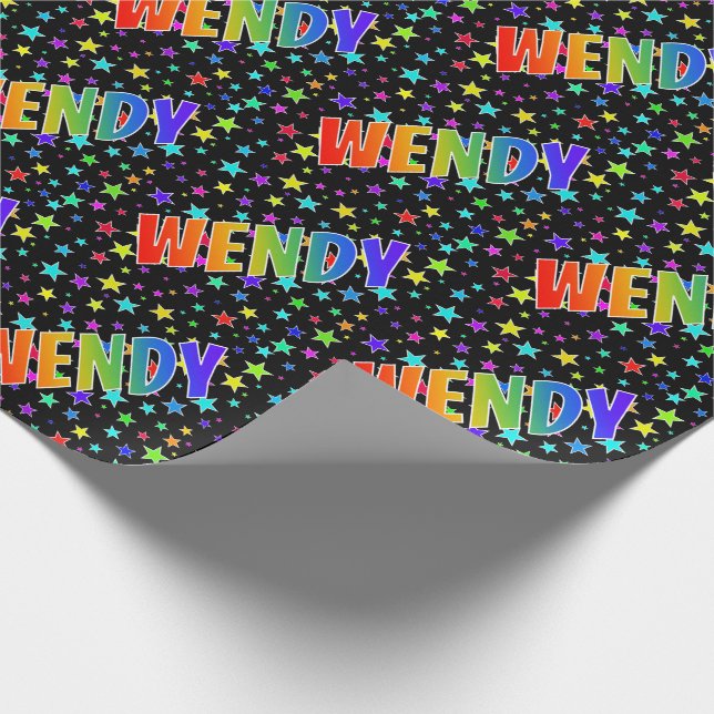 Rainbow First Name "WENDY" + Stars Wrapping Paper (Corner)