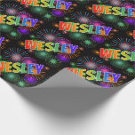 [ Thumbnail: Rainbow First Name "Wesley" + Fireworks Wrapping Paper ]