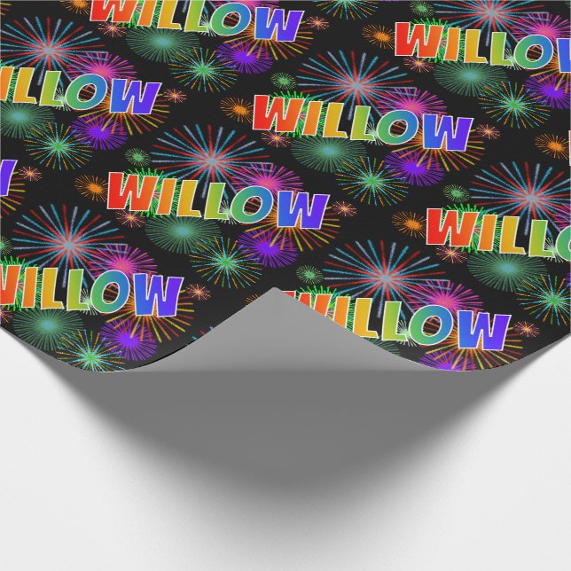 Rainbow First Name "WILLOW" + Fireworks Wrapping Paper (Corner)