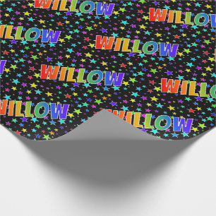 Rainbow First Name "WILLOW" + Stars Wrapping Paper
