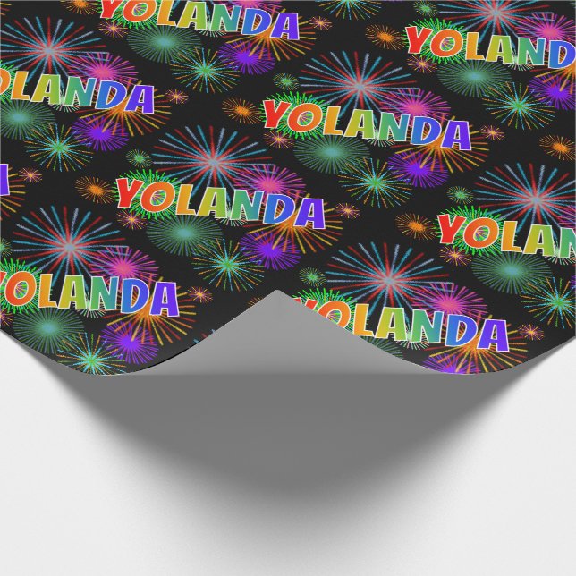 Rainbow First Name "YOLANDA" + Fireworks Wrapping Paper (Corner)