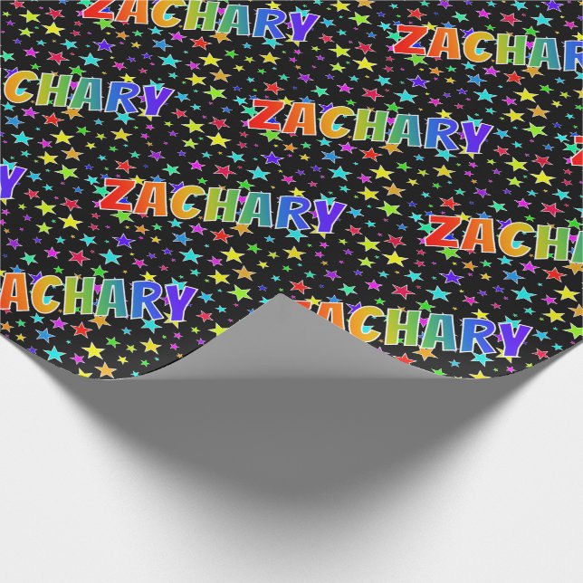 Rainbow First Name "ZACHARY" + Stars Wrapping Paper (Corner)