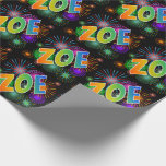 [ Thumbnail: Rainbow First Name "Zoe" + Fireworks Wrapping Paper ]