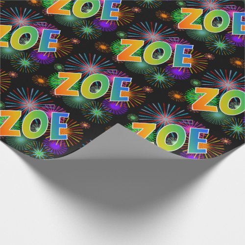 Rainbow First Name ZOE  Fireworks Wrapping Paper