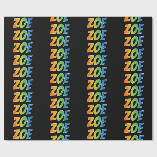 Rainbow First Name "ZOE"; Fun & Colorful Wrapping Paper (Flat)