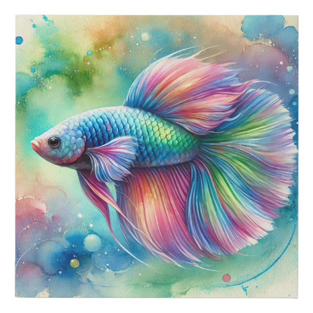 Rainbow Fish 040924AREF114 - Watercolor Faux Canvas Print (Front)