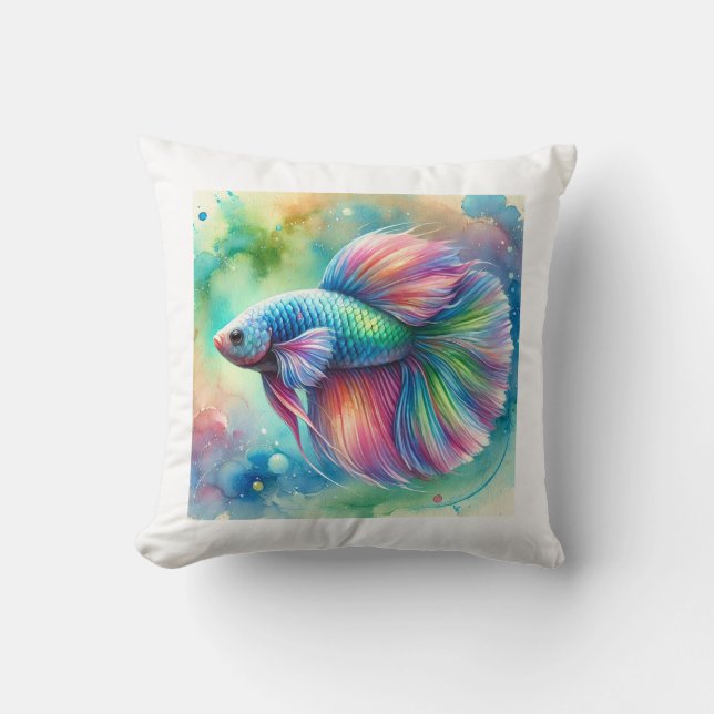 Rainbow Fish 040924AREF114 - Watercolor Throw Pillow (Front)