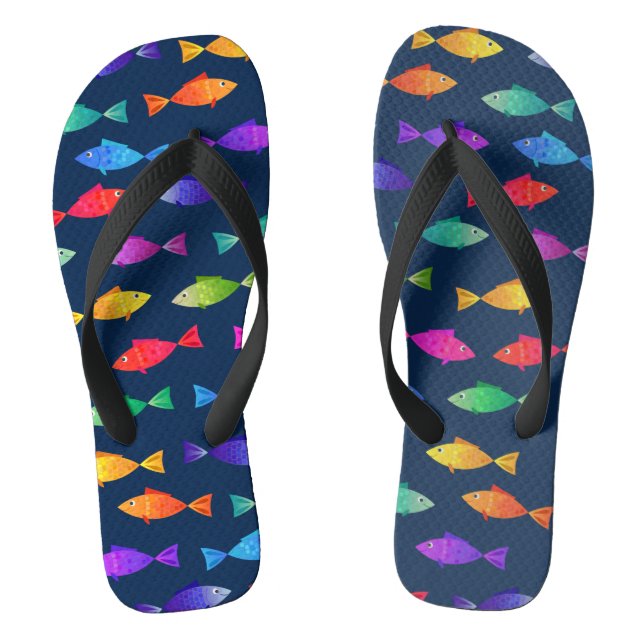 Rainbow fish in ocean cute colorful pattern flip flops (Footbed)