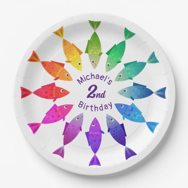 Rainbow fish in ocean cute colorful pattern  paper plates (Front)