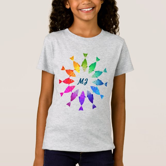 Rainbow fish in ocean cute colorful pattern T-Shirt (Front)