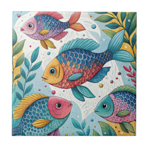 Rainbow Fish in Underwater Ceramic Tile