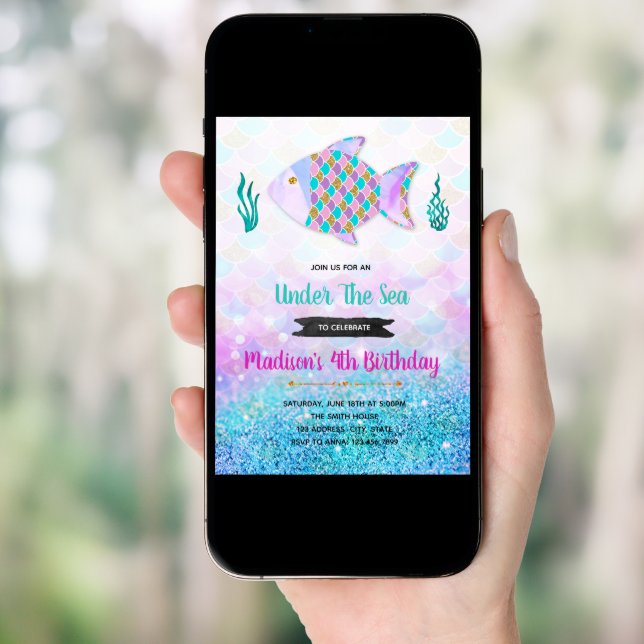 Rainbow Fish party invitation (Front Digital)