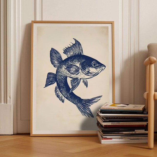 Rainbow Fish Print Linocut Vintage Poster Retro  (Creator Uploaded)