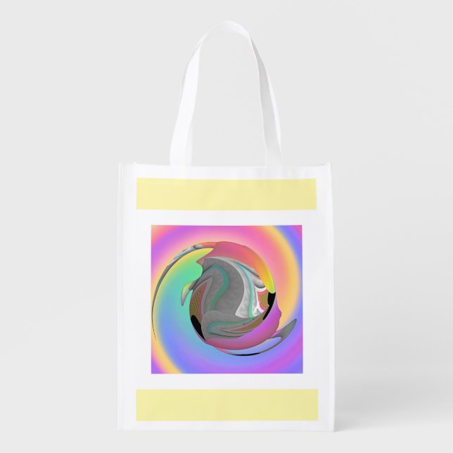 Rainbow Fish Reusable Foldable  Grocery Bag (Front)