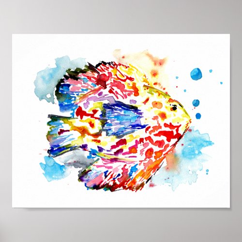 Rainbow Fish Watercolor Poster Print