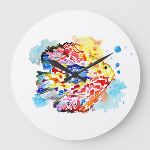 Rainbow Fish Watercolor Wall Clock