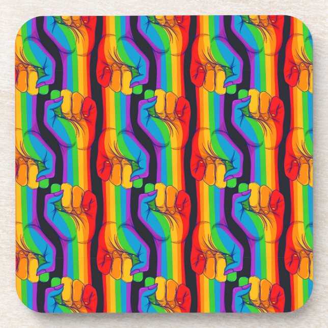 Rainbow Fist Pattern Beverage Coaster (Front)