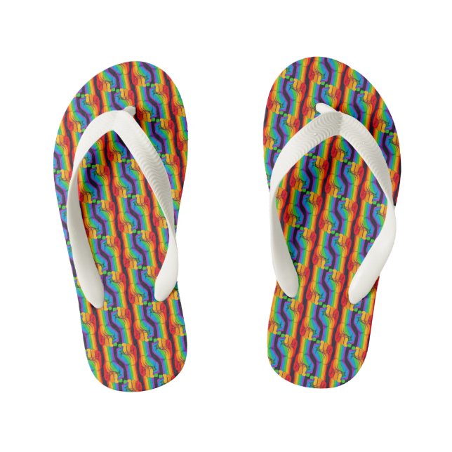 Rainbow Fist Pattern Kid's Flip Flops (Footbed)