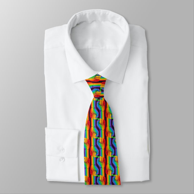Rainbow Fist Pattern Neck Tie (Tied)